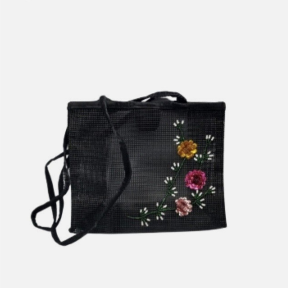 Floral Embroidered Black Tote Bag